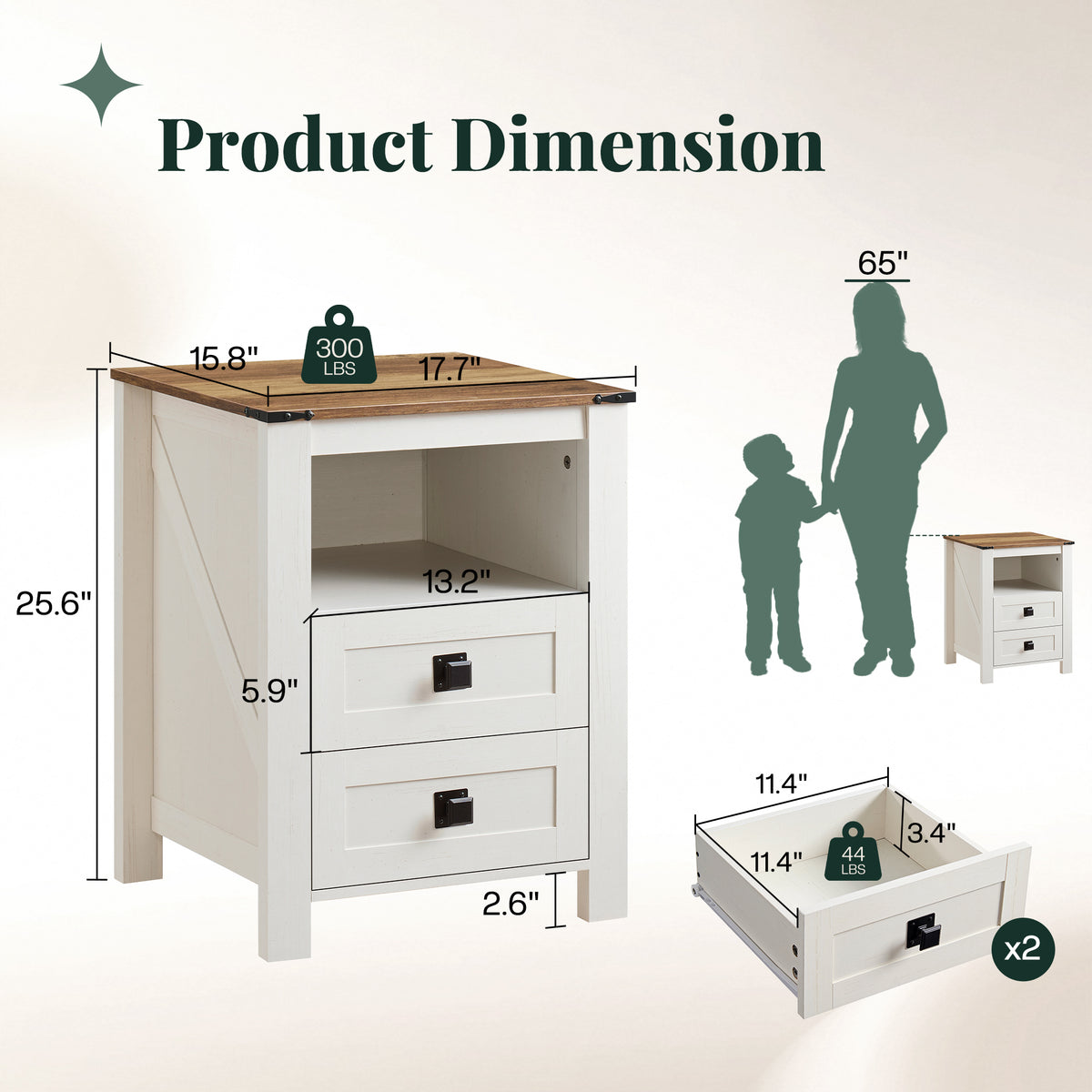 Hub Nightstand Set of 2 Amerlife White ＆Brown
