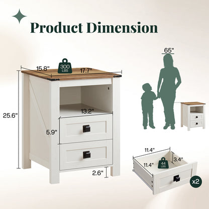Hub Nightstand Set of 2 Amerlife White ＆Brown
