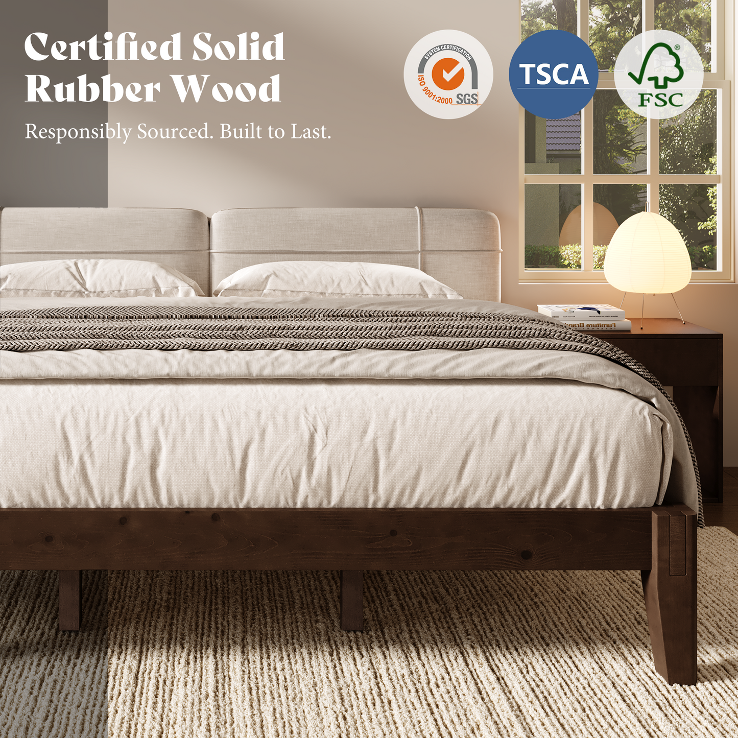 Quill Japanese Joinery Solid Wood Platform Bed Frame-King-Dark Walnut