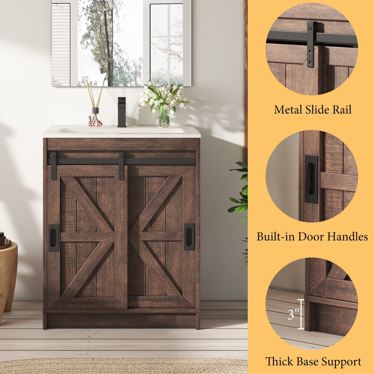 Bourbon Sliding Barn Vanity 24 inch Light Brown