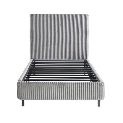 Velmure Corduroy Platform Bed Frame-Twin-Grey