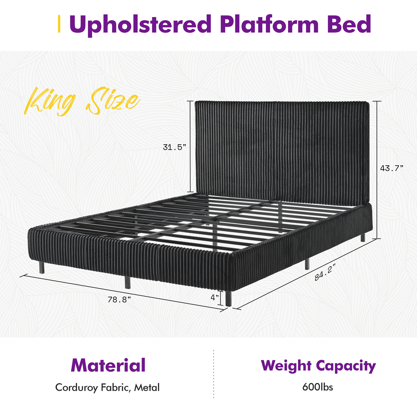 Velmure Corduroy Platform Bed Frame  King / Black