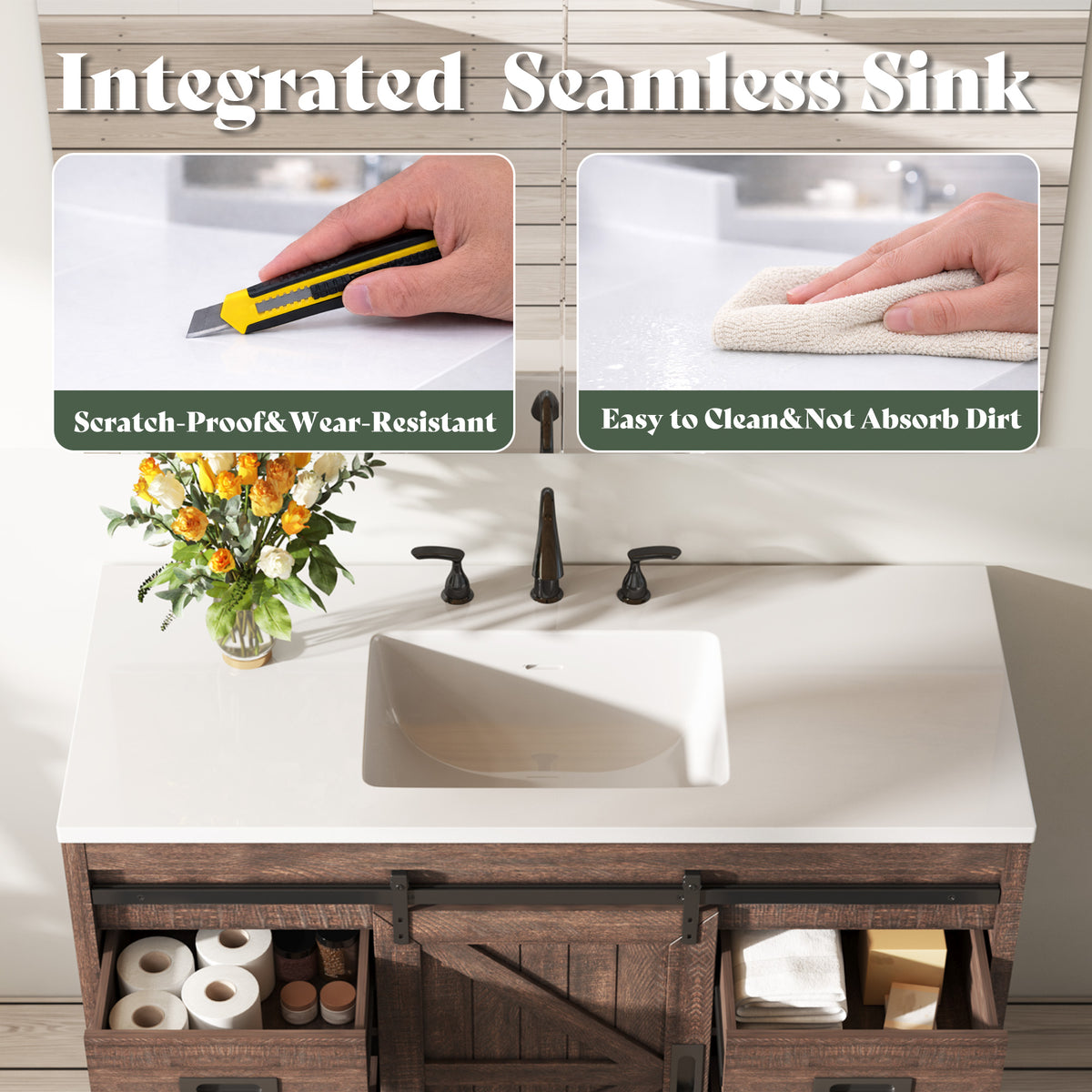 Bourbon Sliding Barn Vanity 48 inch Light Brown