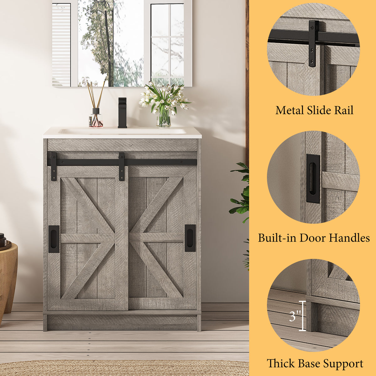 Bourbon Sliding Barn Vanity 24 inch Light Grey