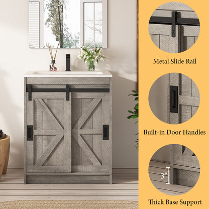 Bourbon Sliding Barn Vanity 24 inch Light Grey