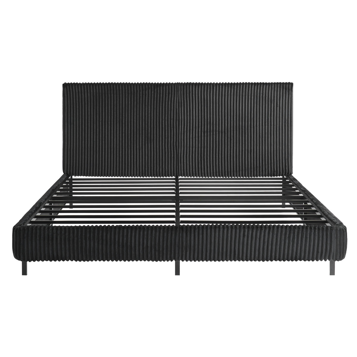 Velmure Corduroy Platform Bed Frame-King-Black