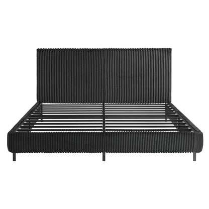 Velmure Corduroy Platform Bed Frame-King-Black