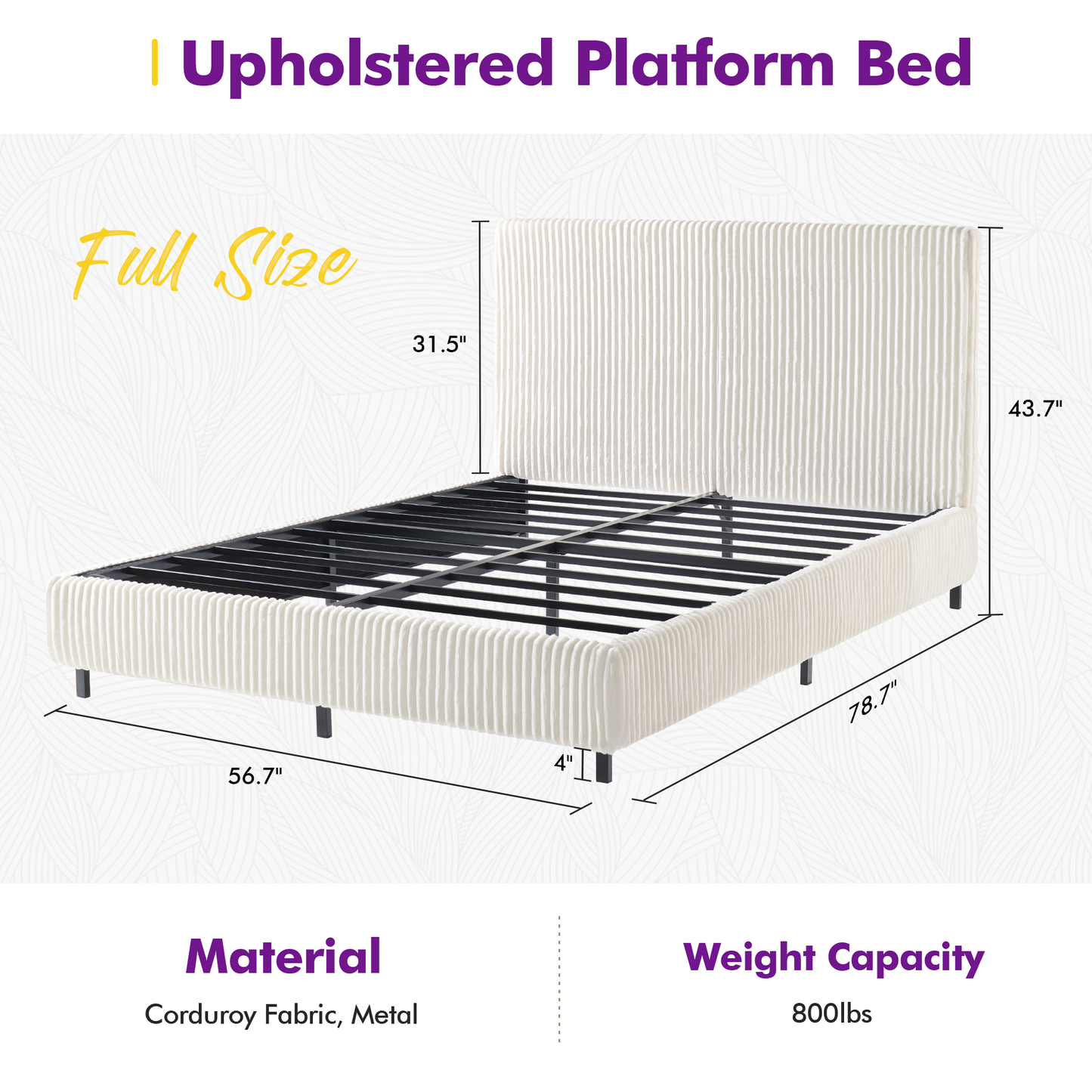 Velmure Corduroy Platform Bed Frame  Full / Cream