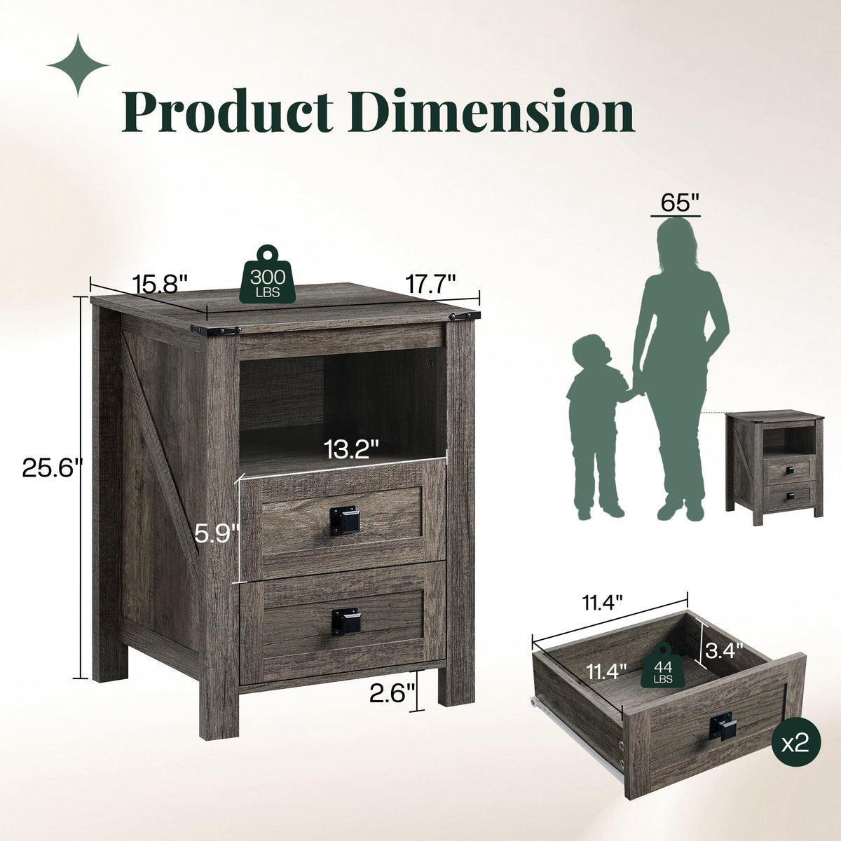 Hub Nightstand Set of 2 Amerlife Grey Oak