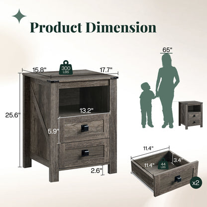 Hub Nightstand Set of 2 Amerlife Grey Oak