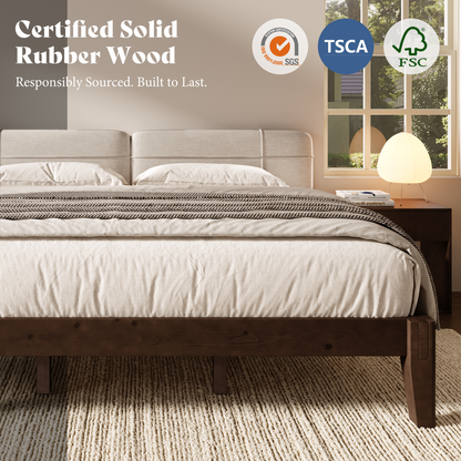 Quill Japanese Joinery Solid Wood Platform Bed Frame-Queen-Dark Walnut