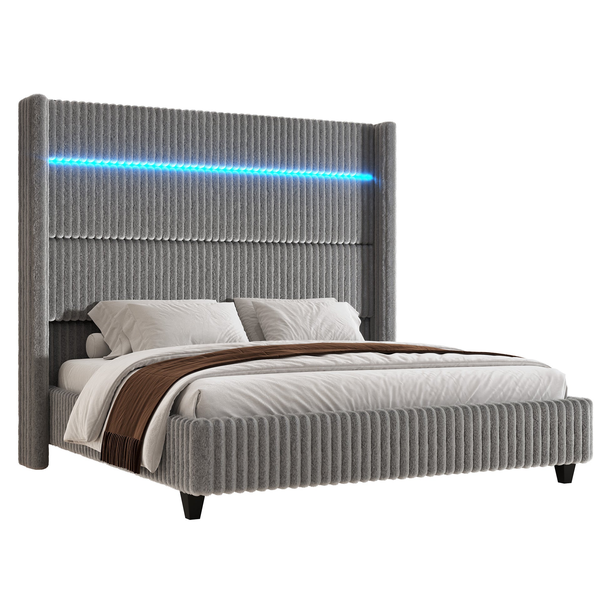 Warren Faux-Fur Bed Frame Amerlife Gray / California king