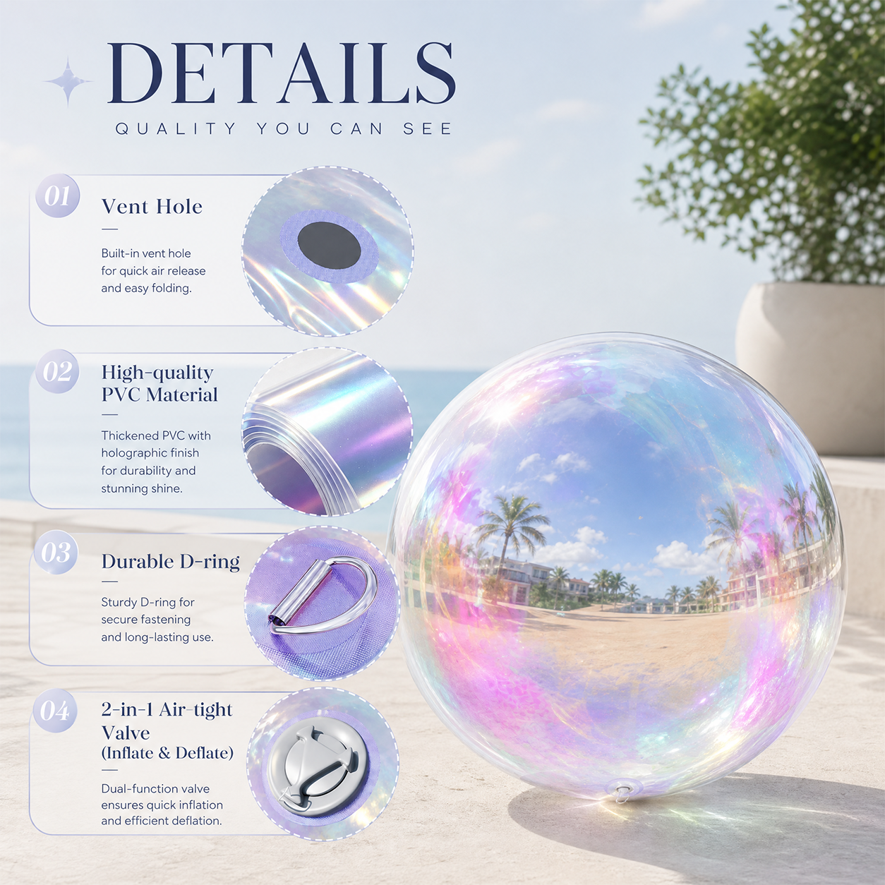 Vibe Reusable Inflatable Mirror Balls for Disco Parties & Events-3PCS-15.7"+23.6"+31.5"-Iridescent