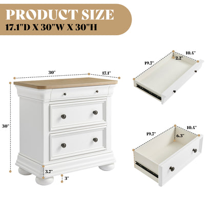 Bun Fully Assembly Wood Nightstand Amerlife White ＆Brown / 30" W