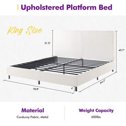 Velmure Corduroy Platform Bed Frame  Queen / Cream