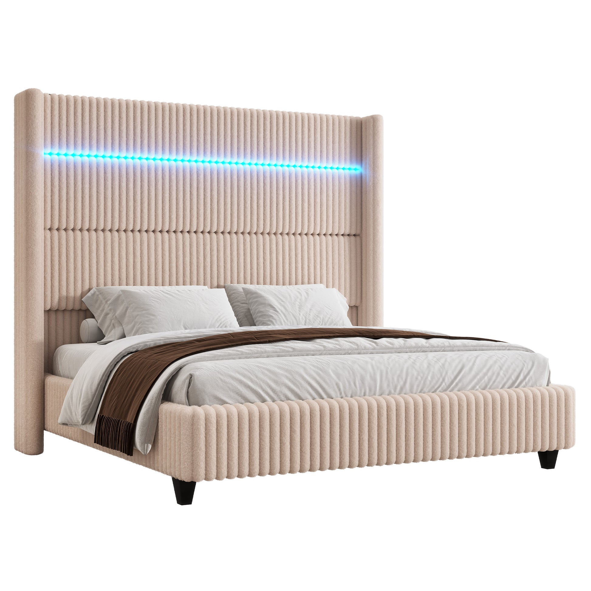 Warren Faux-Fur Bed Frame Amerlife Beige / California king