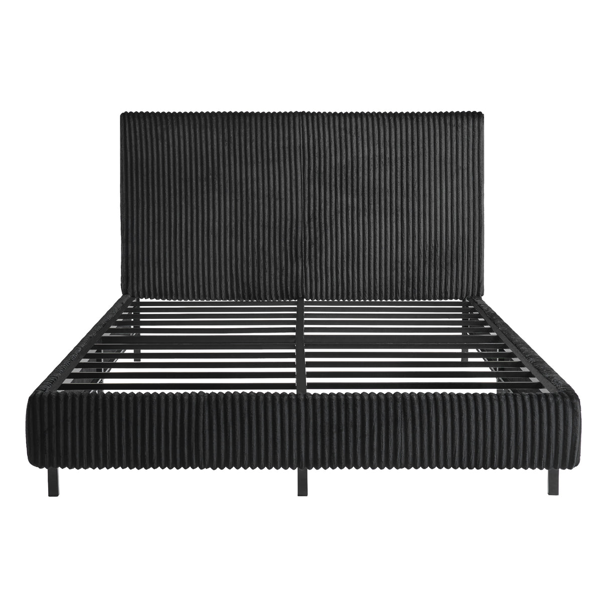 Velmure Corduroy Platform Bed Frame-Full-Black
