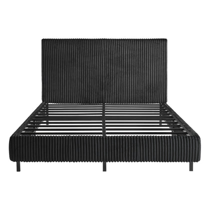Velmure Corduroy Platform Bed Frame-Full-Black