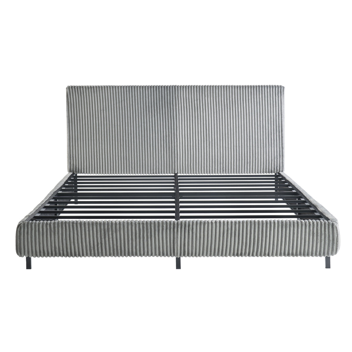Velmure Corduroy Platform Bed Frame-King-Grey