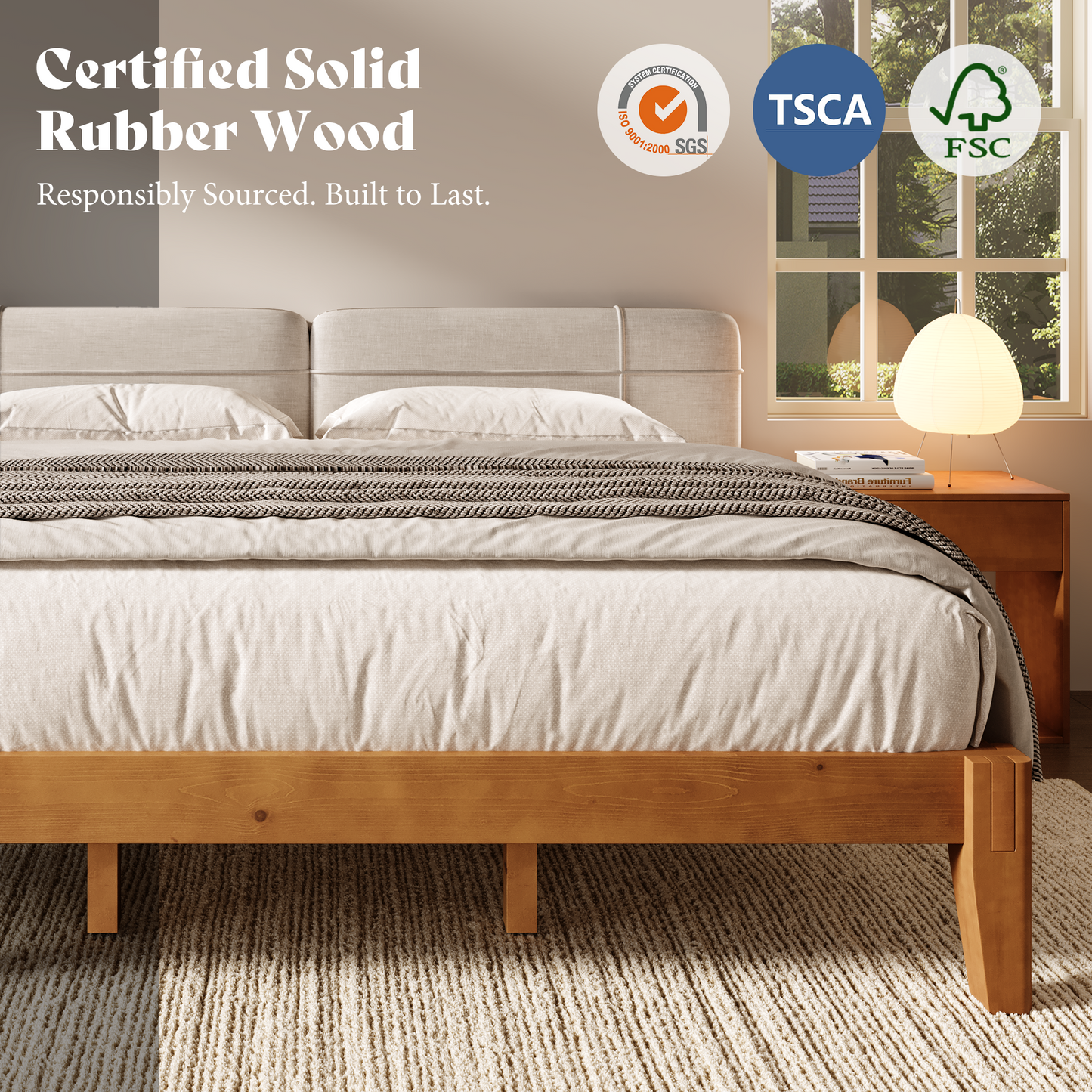 Quill Japanese Joinery Solid Wood Platform Bed Frame-King-Honey Brown
