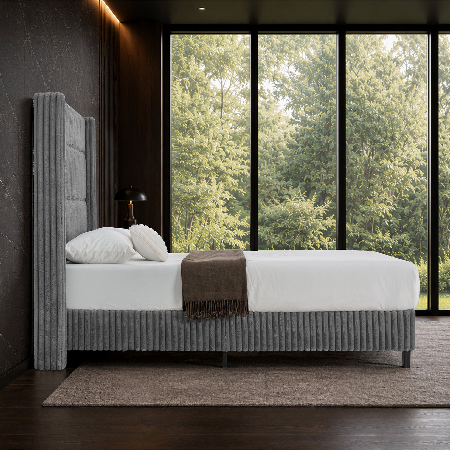 Warren Faux-Fur Bed Frame Amerlife Gray / California king