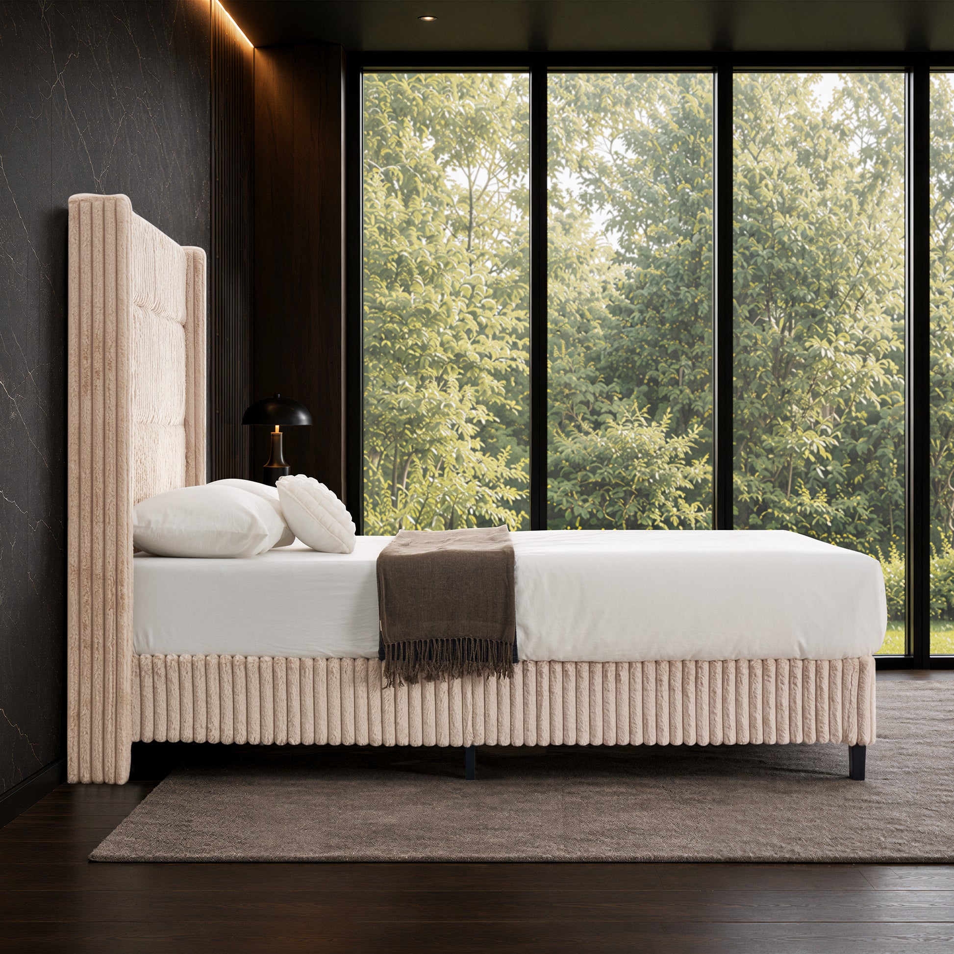 Warren Faux-Fur Bed Frame Amerlife Beige / California king