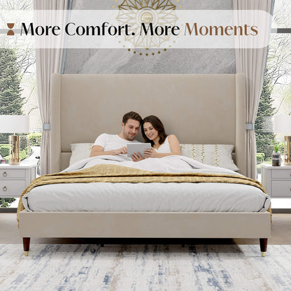 Lanner Bed Frame with Velvet Headboard Amerlife Off-white