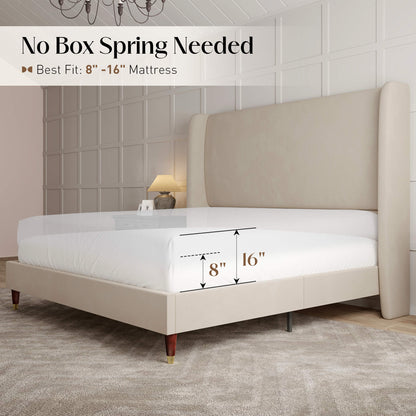 Lanner Bed Frame with Velvet Headboard Amerlife Off-white