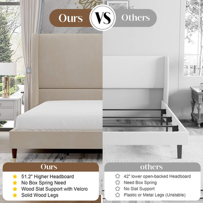 Lanner Bed Frame with Velvet Headboard Amerlife Off-white