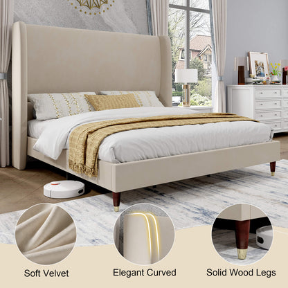 Lanner Bed Frame with Velvet Headboard Amerlife Off-white
