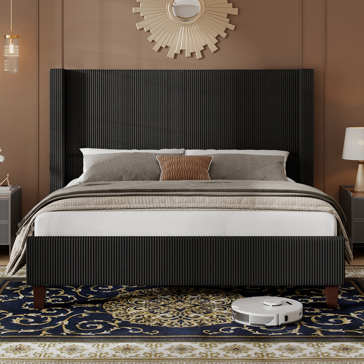 Rayes Corduroy Upholstered Platform Bed