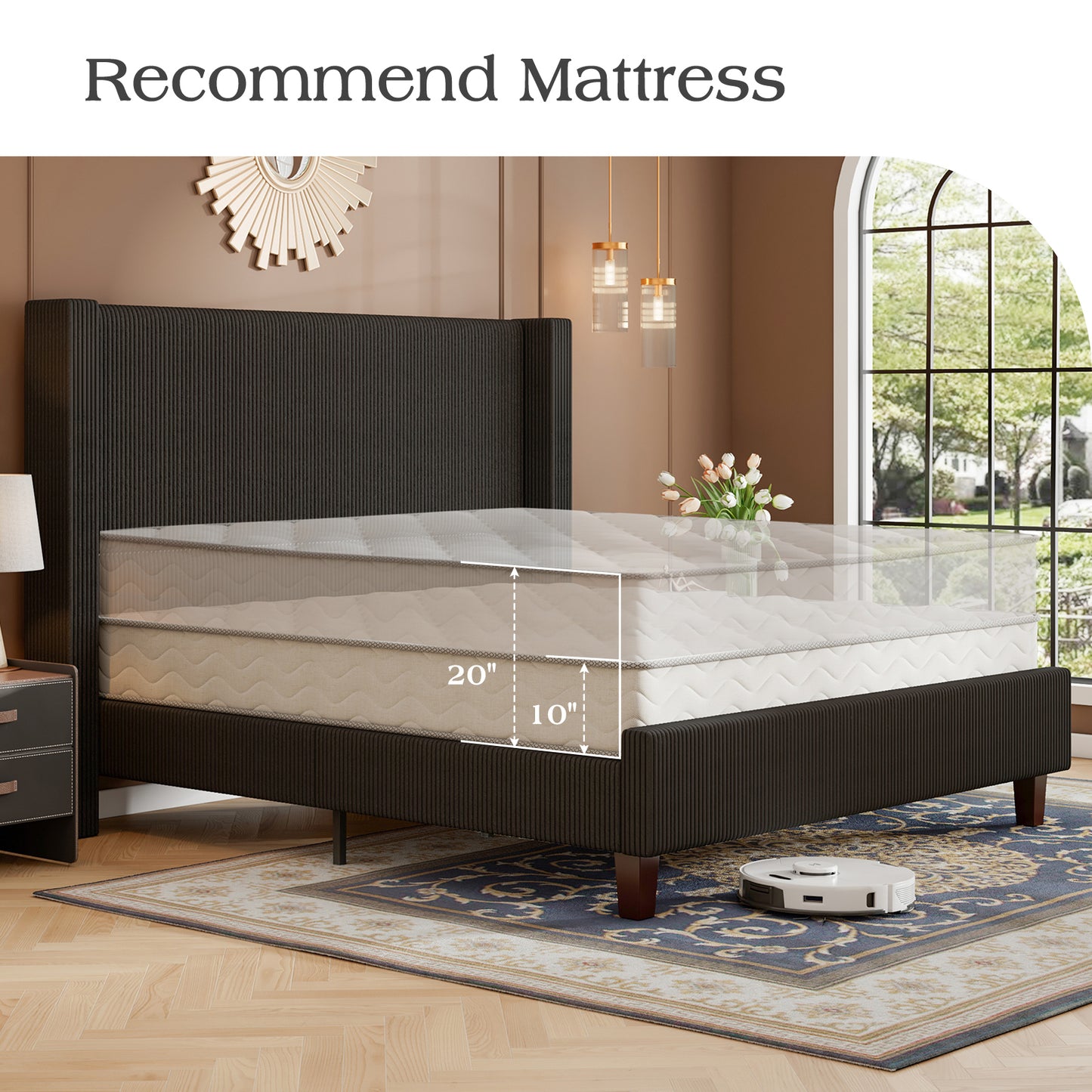 Rayes Corduroy Upholstered Platform Bed