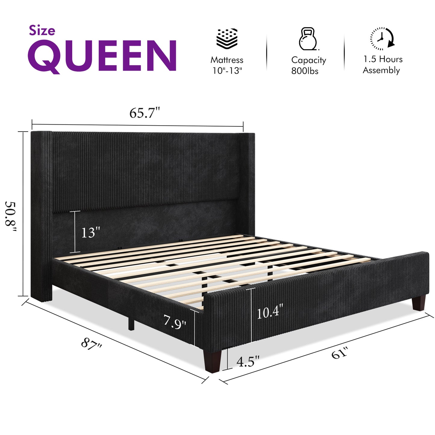 Rayes Corduroy Upholstered Platform Bed
