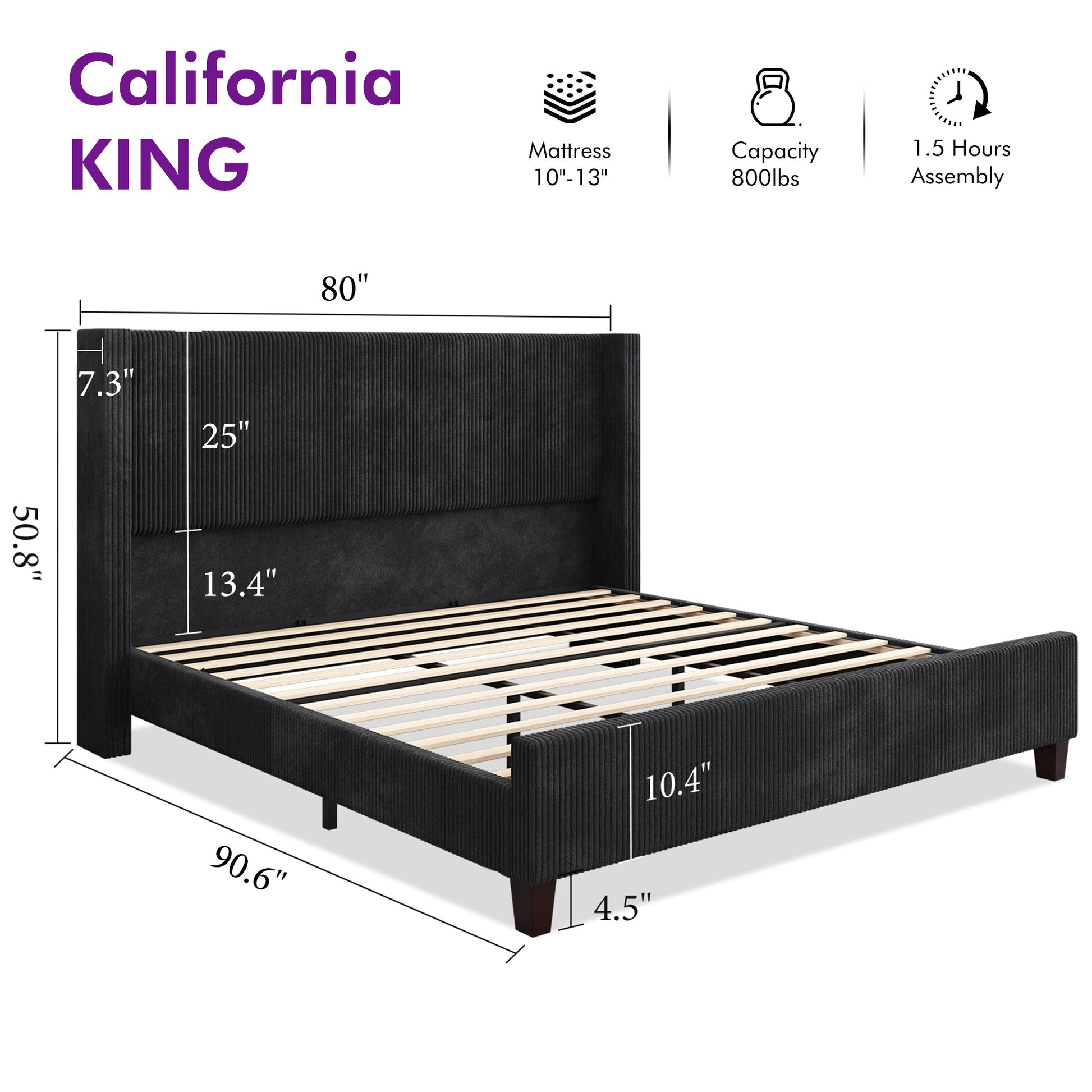 Rayes Corduroy Upholstered Platform Bed Amerlife