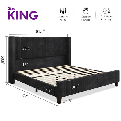 Rayes Corduroy Upholstered Platform Bed