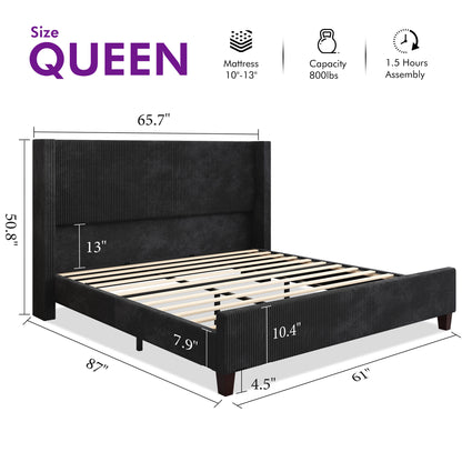 Rayes Corduroy Upholstered Platform Bed Amerlife