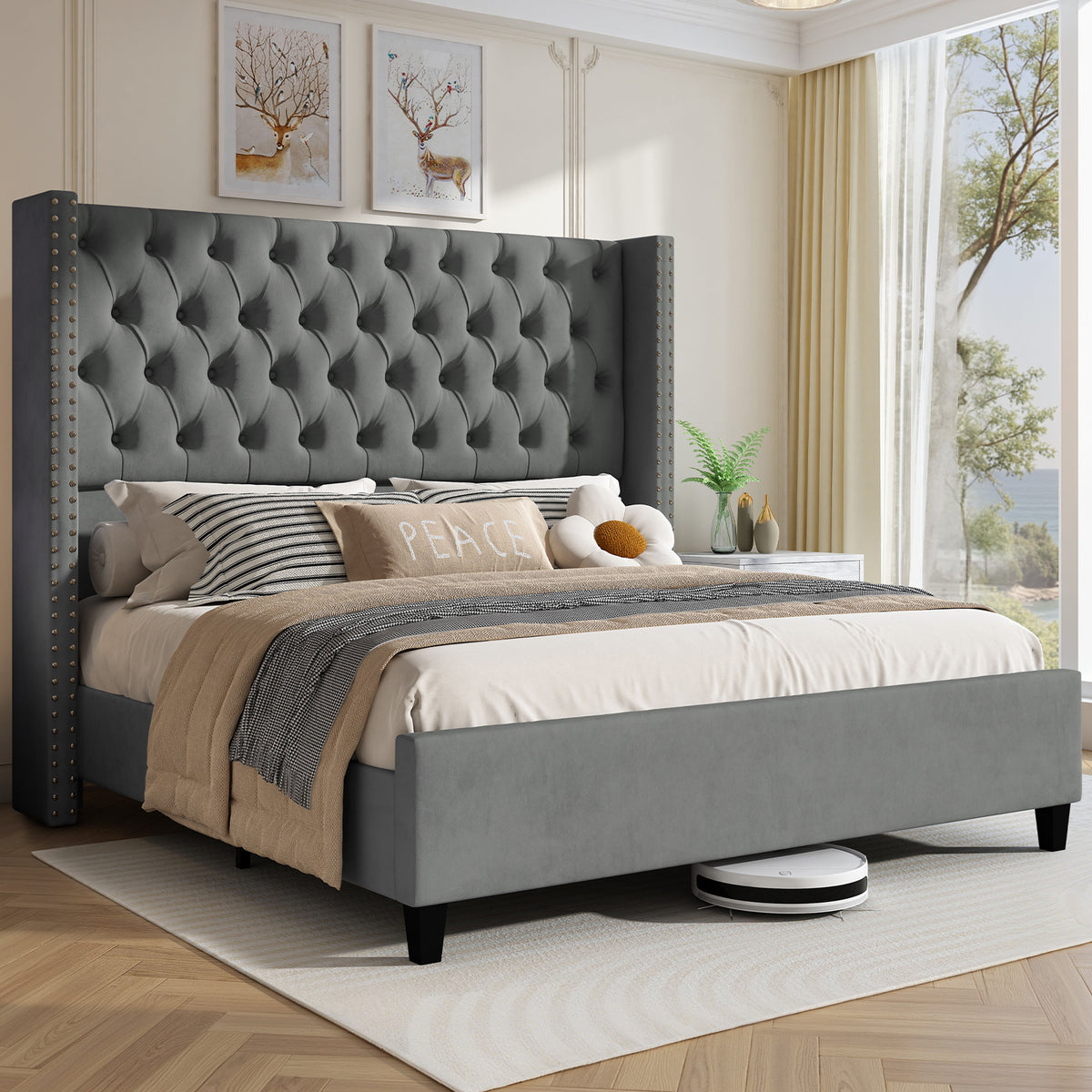 Fairfax Queen Bed Frame Amerlife-Light Grey