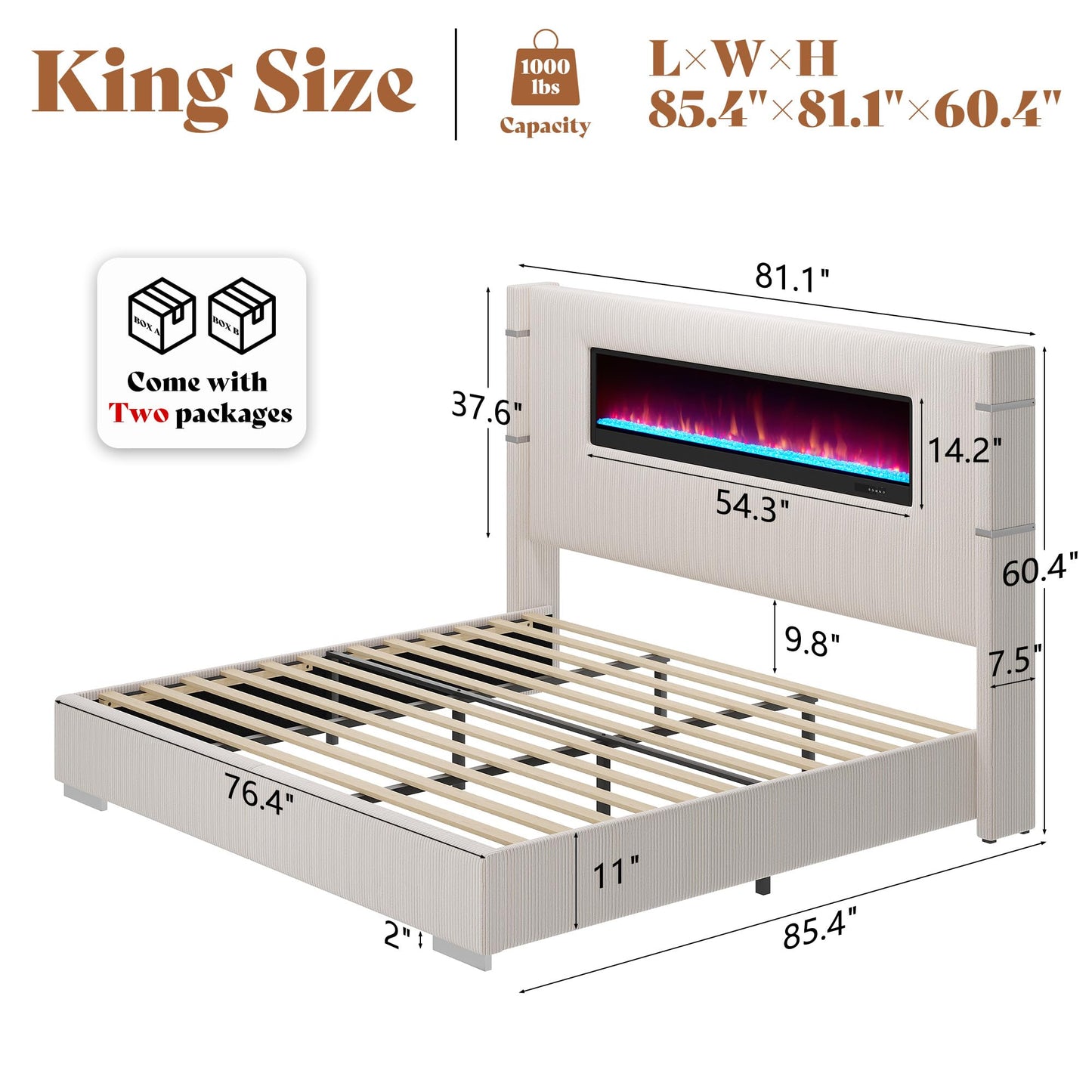 Chambers Bed Frame with Fireplace Amerlife-KM