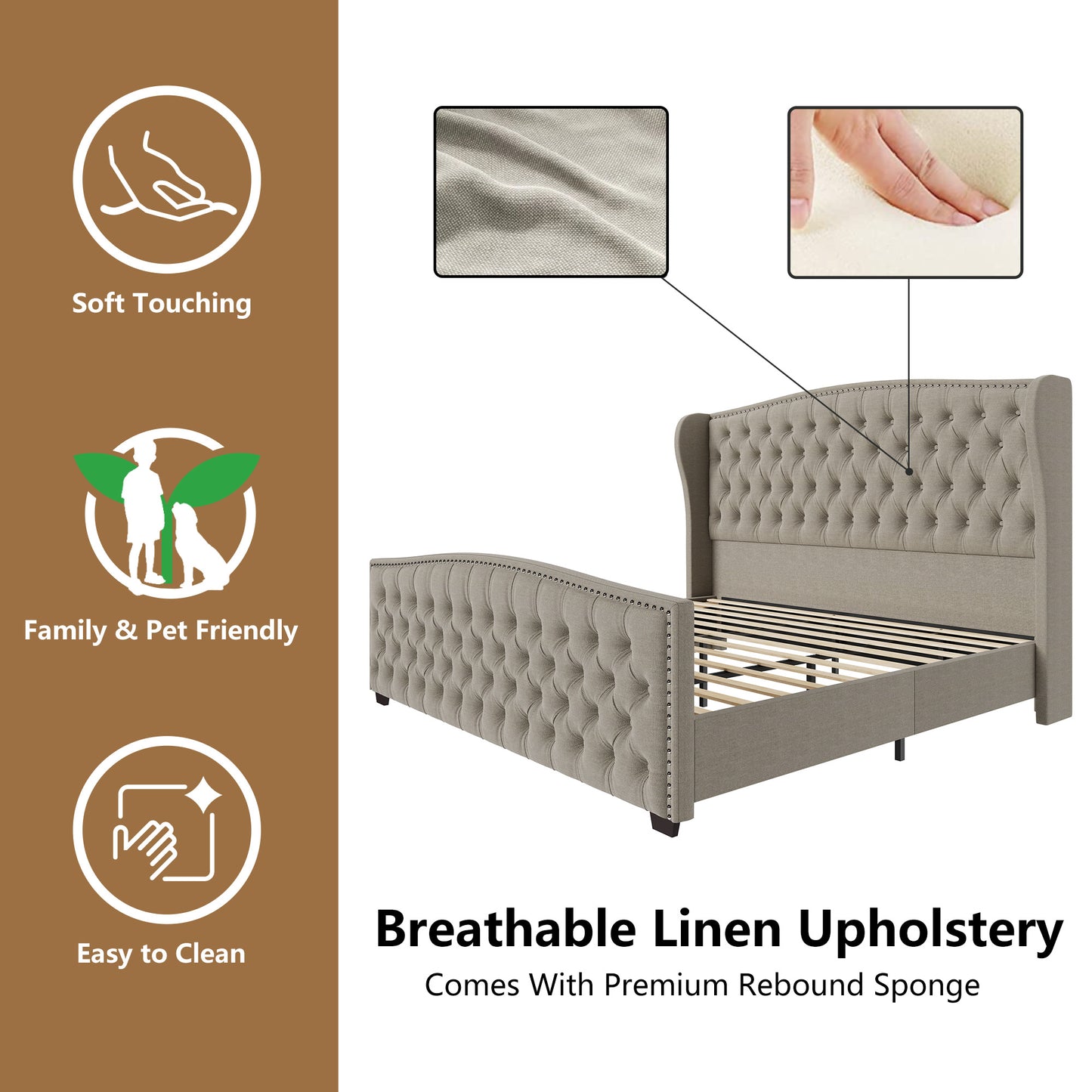 McCarthy Queen Bed Frame Amerlife Beige