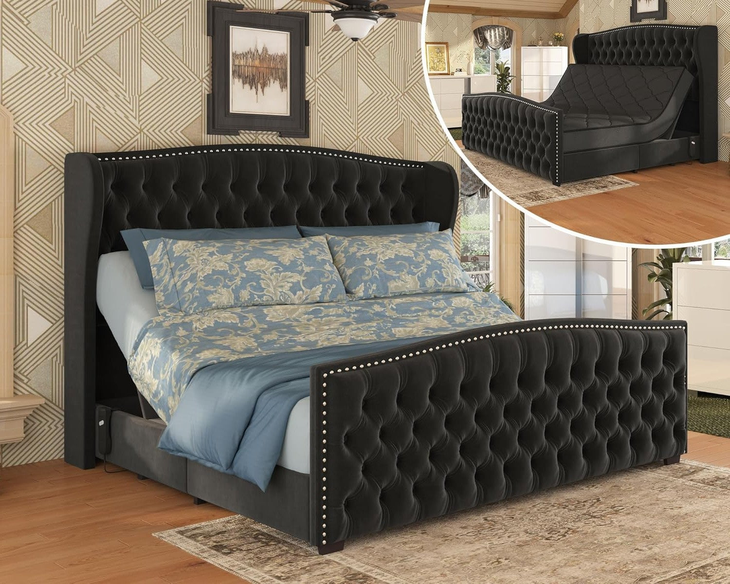 Astoria 51"H Adjustable Bed Frame Amerlife King / Black