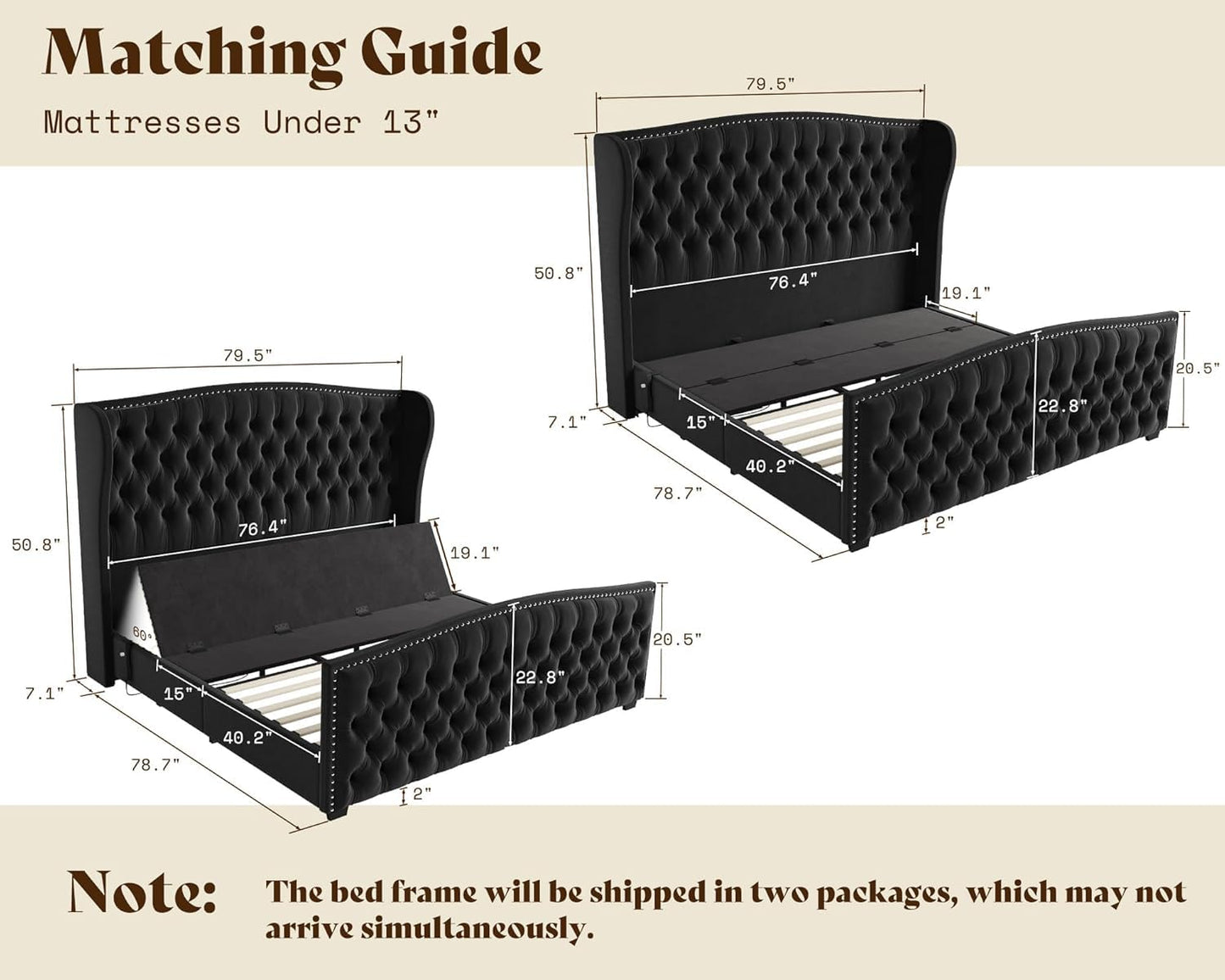 Astoria 51"H Adjustable Bed Frame Amerlife King / Black