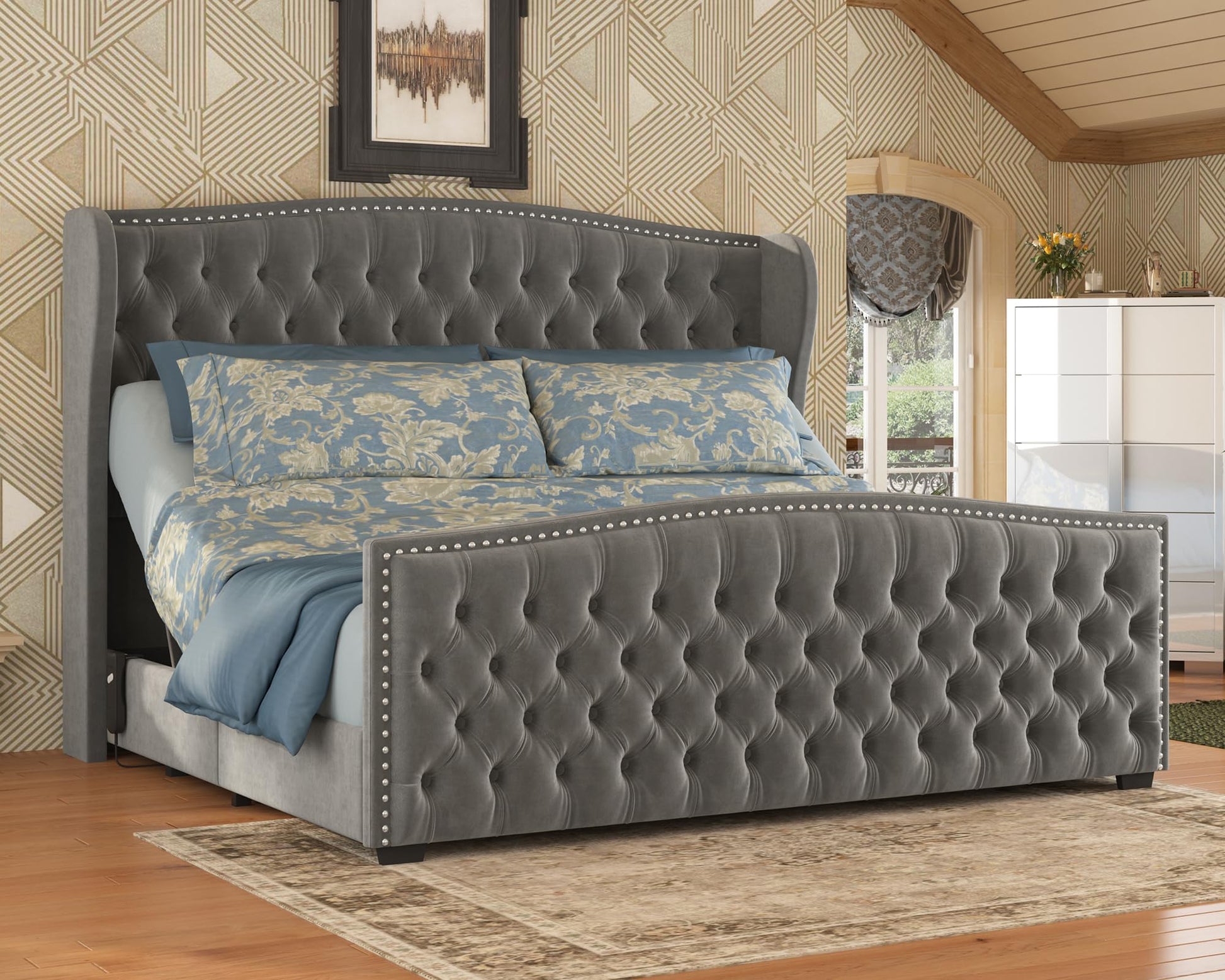 Astoria 51"H Adjustable Bed Frame Amerlife King / Grey