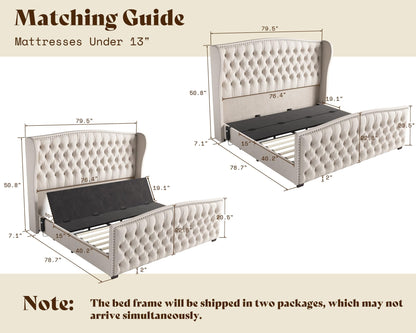 Astoria 51"H Adjustable Bed Frame Amerlife King / Cream