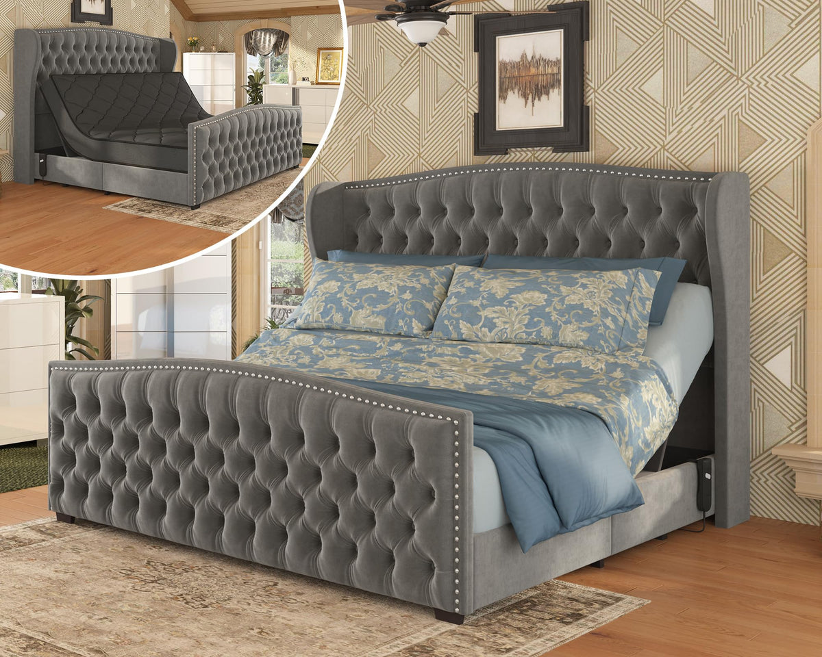 Astoria 51"H Adjustable Bed Frame Amerlife Queen / Grey