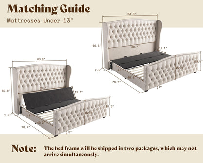Astoria 51"H Adjustable Bed Frame Amerlife Queen / Cream