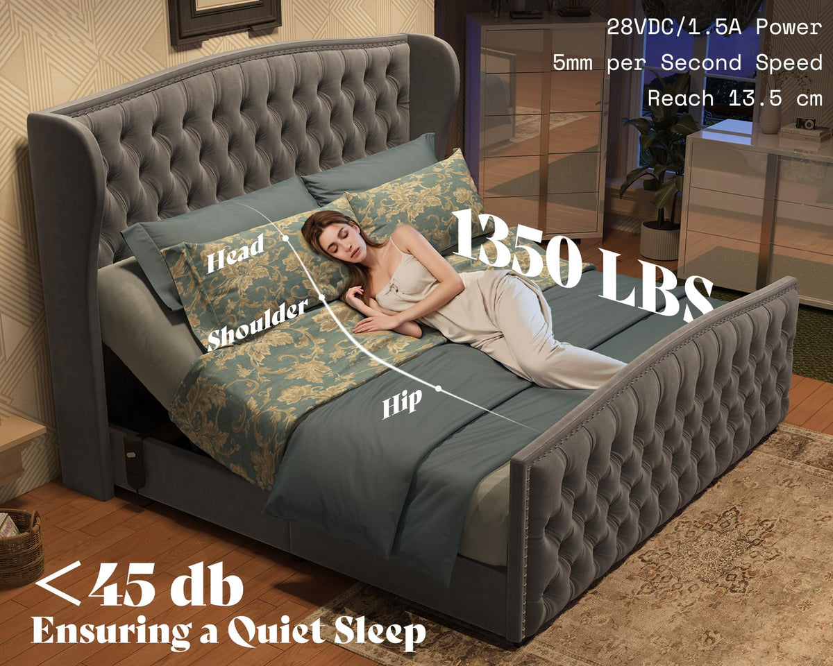 Astoria 51"H Adjustable Bed Frame Amerlife Queen / Grey