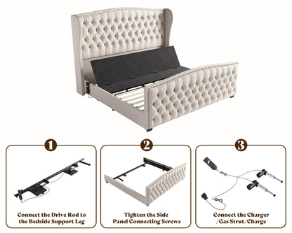Astoria 51"H Adjustable Bed Frame Amerlife Queen / Cream