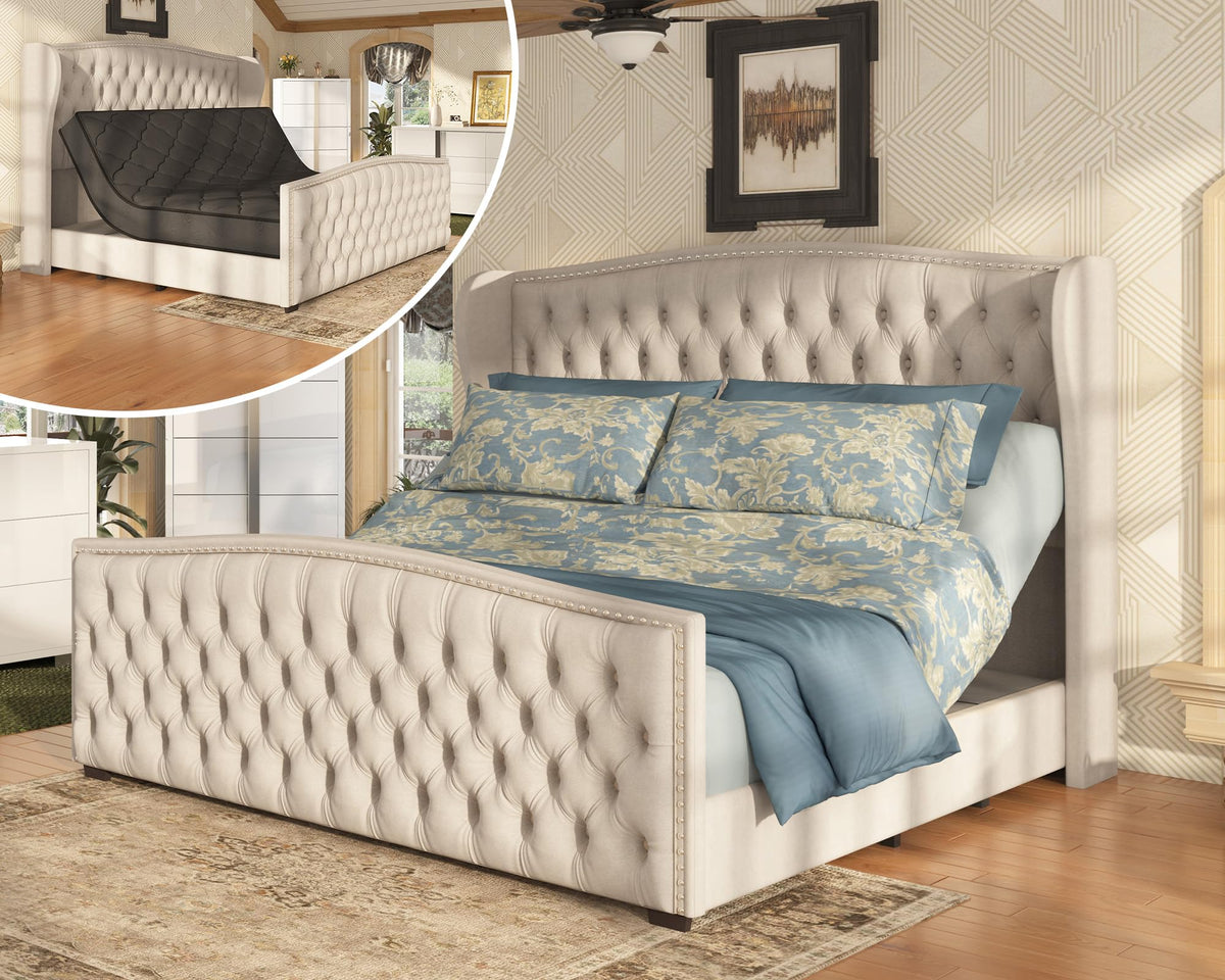Astoria 51"H Adjustable Bed Frame Amerlife Queen / Cream