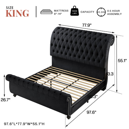 Windsor Sleigh Bed Frame Amerlife-K Black