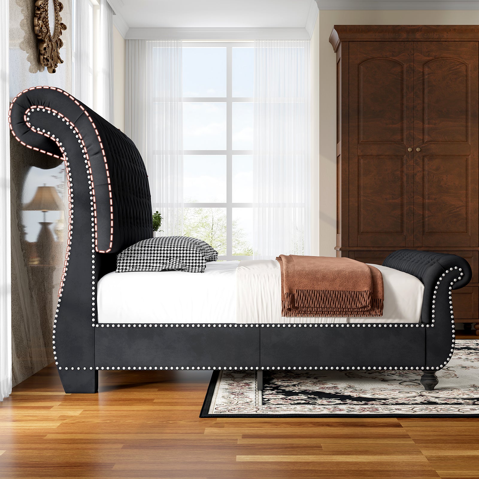 Windsor Sleigh Bed Frame Amerlife-K Black